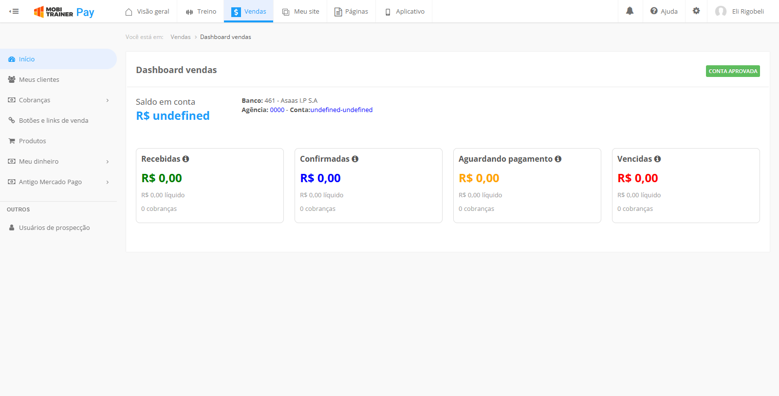 Dashboard de vendas Mobitrainer Pay